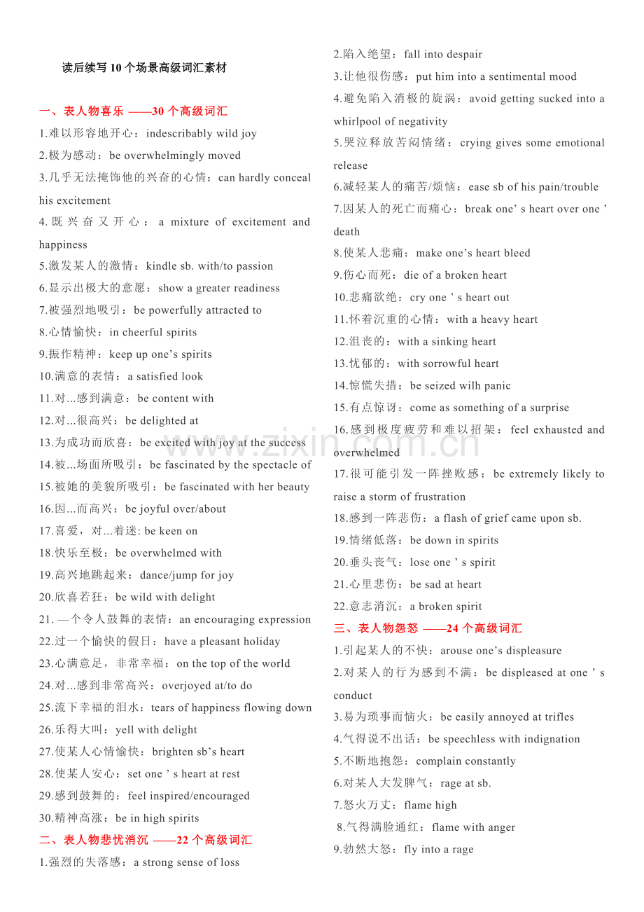 读后续写10个场景高级词汇素材.doc_第1页