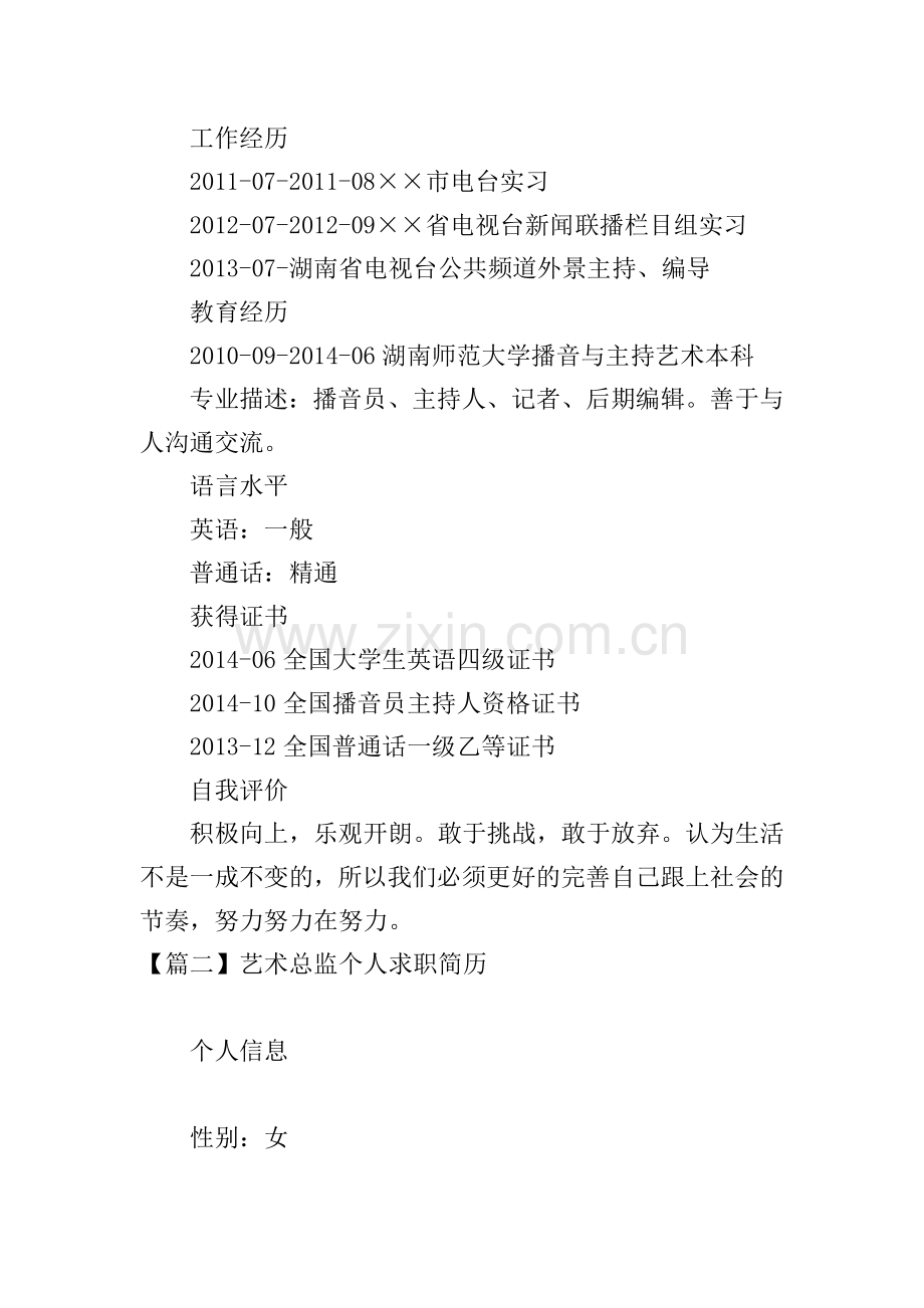 艺术总监个人求职简历.doc_第2页