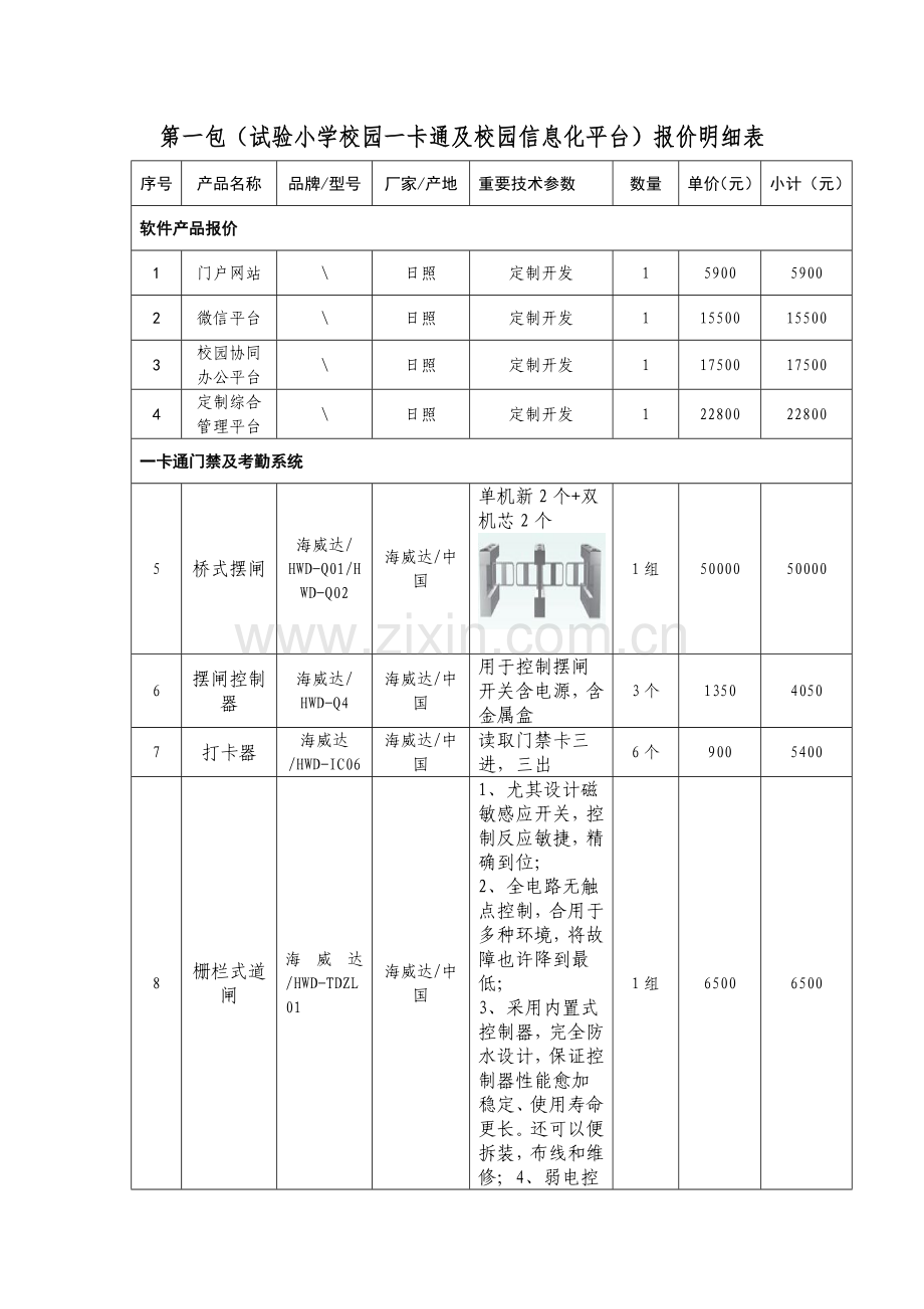 第一包小学校园一卡通及校园信息化平台报价明细表.doc_第1页