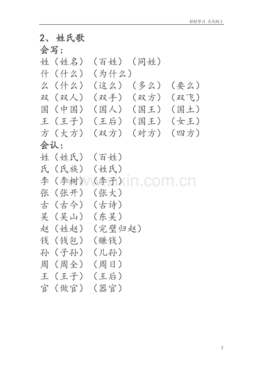 人教部编版小学语文一年级下册-一年级语文下册生字词《识字表》生字组词-试卷含答案.doc_第2页