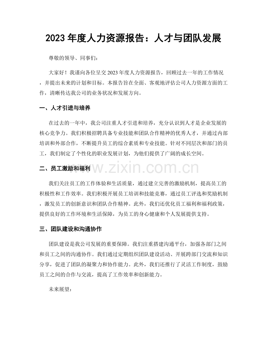 2023年度人力资源报告：人才与团队发展.docx_第1页