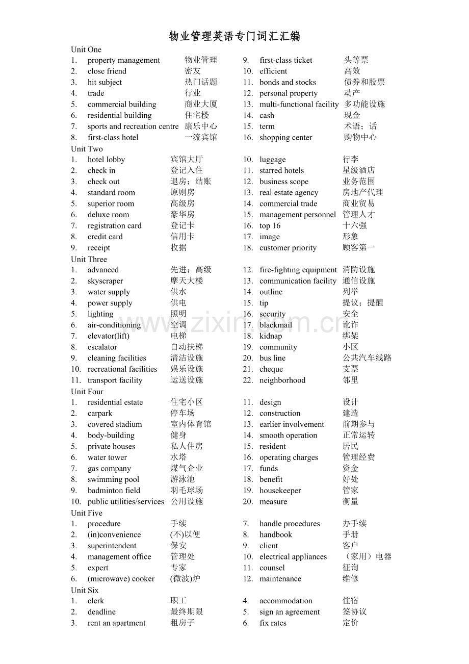 物业管理英语专门词汇汇编及房地产词汇大全.doc_第1页