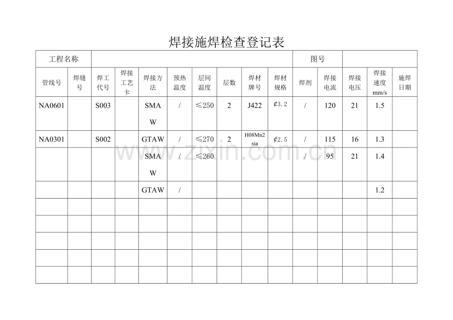 焊缝施焊检查记录表.doc_第1页