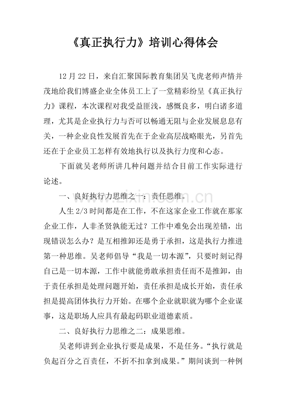 真正执行力的培训心得体会.docx_第1页