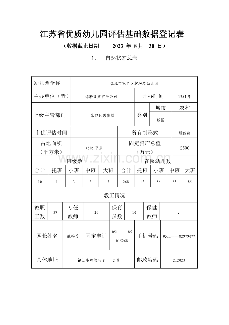 江苏省优质幼儿园评估基础数据统计表.doc_第1页