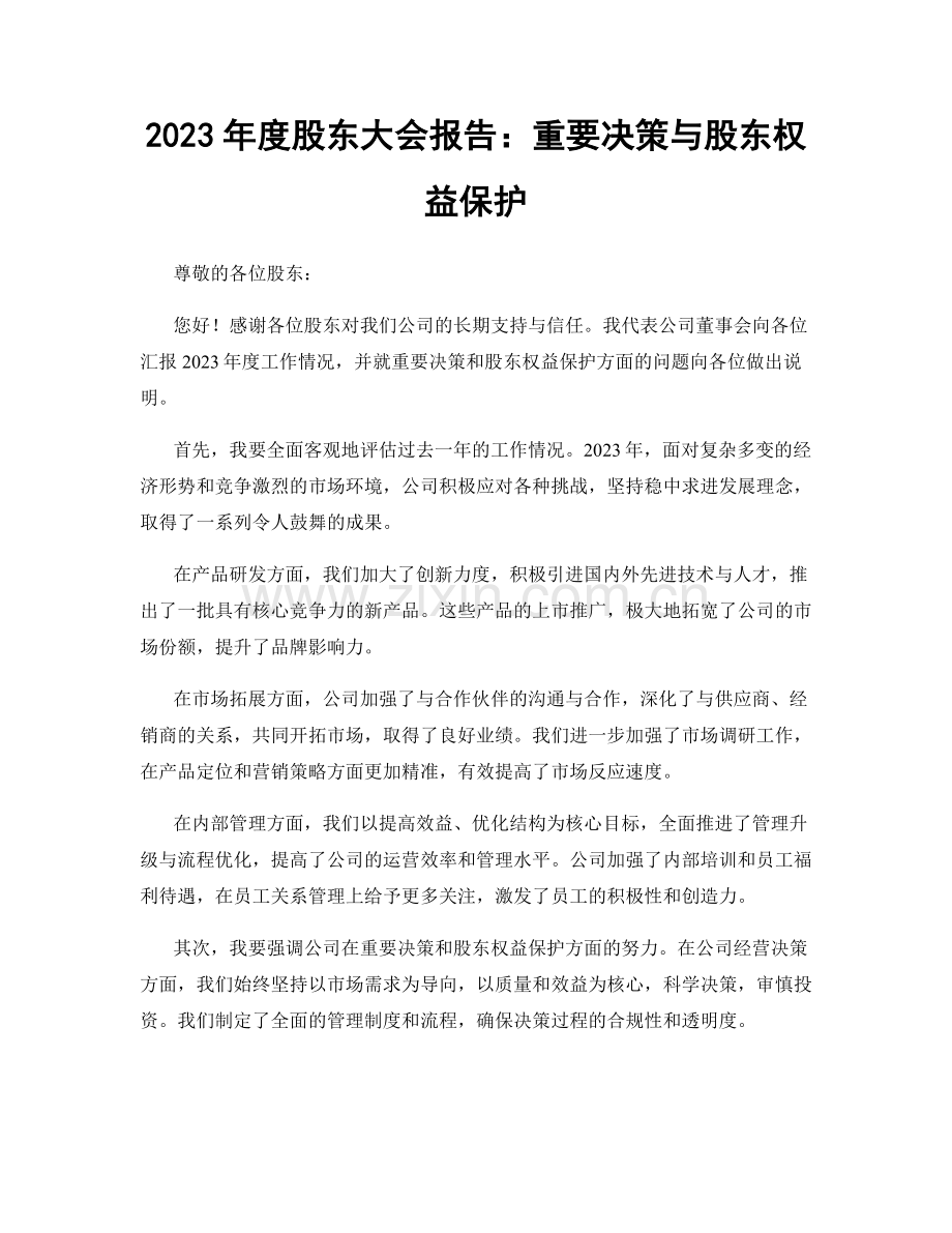 2023年度股东大会报告：重要决策与股东权益保护.docx_第1页
