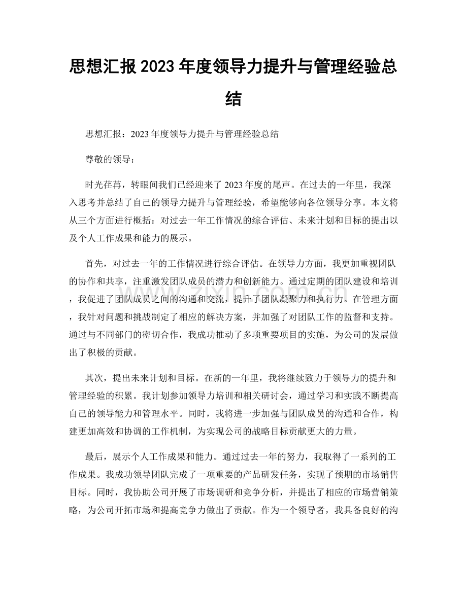 思想汇报2023年度领导力提升与管理经验总结.docx_第1页