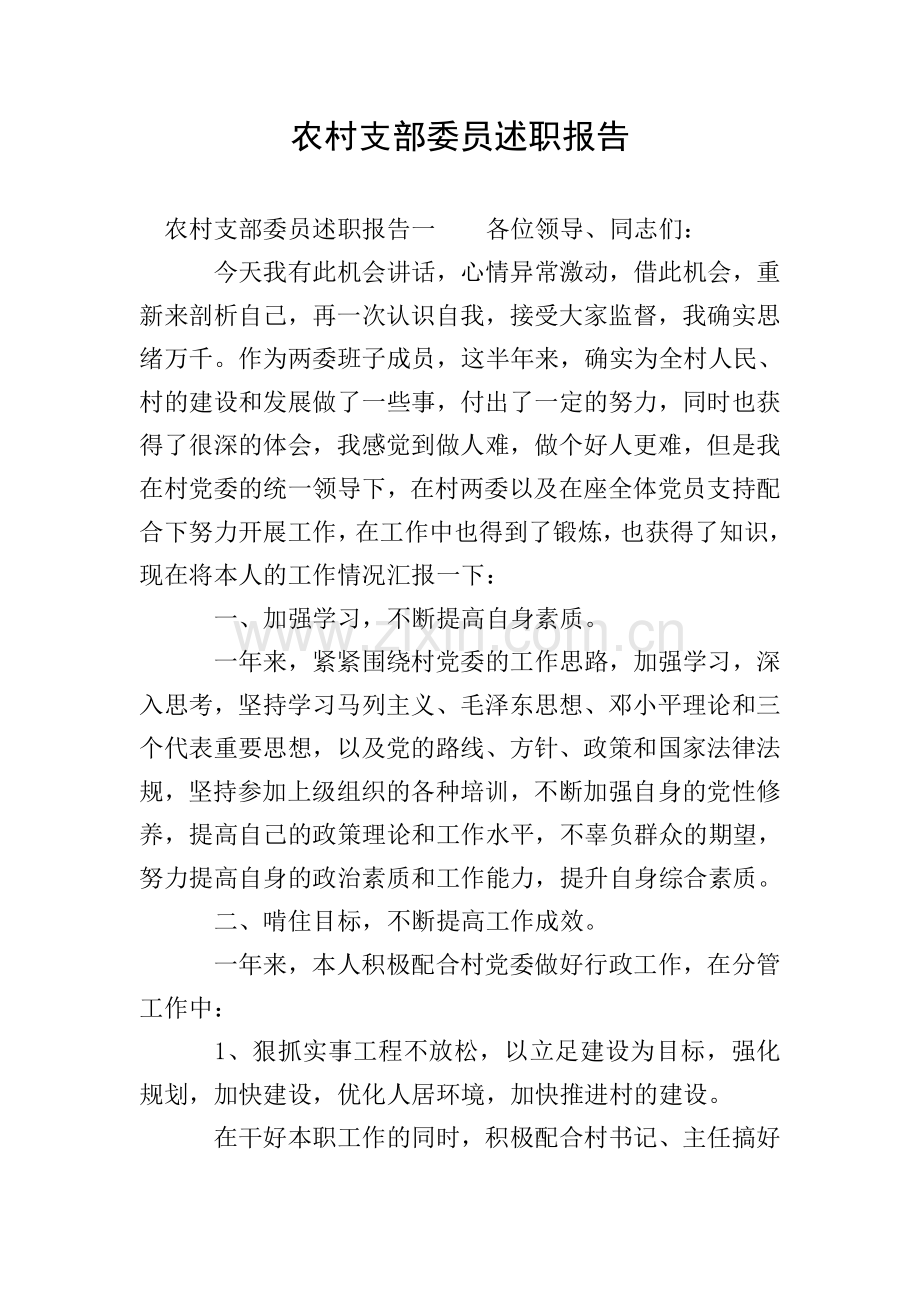 农村支部委员述职报告.doc_第1页