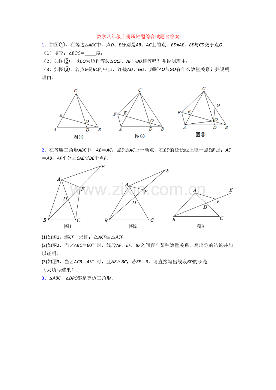 数学八年级上册压轴题综合试题含答案.doc_第1页