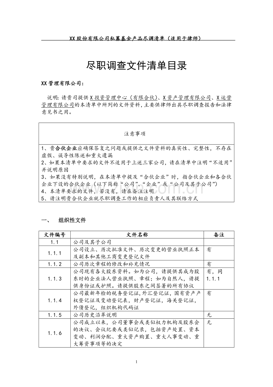 私募基金产品法律尽调清单-(律师专用).doc_第1页