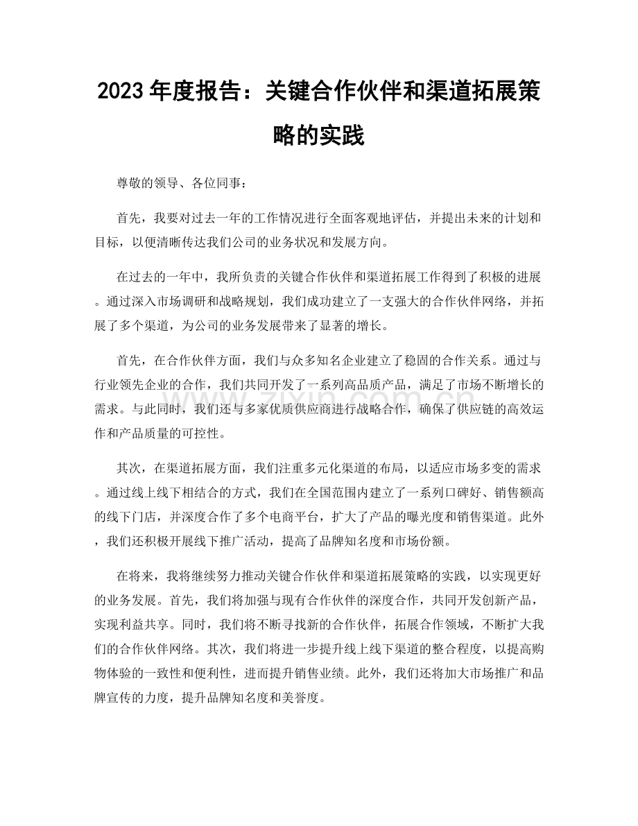 2023年度报告：关键合作伙伴和渠道拓展策略的实践.docx_第1页