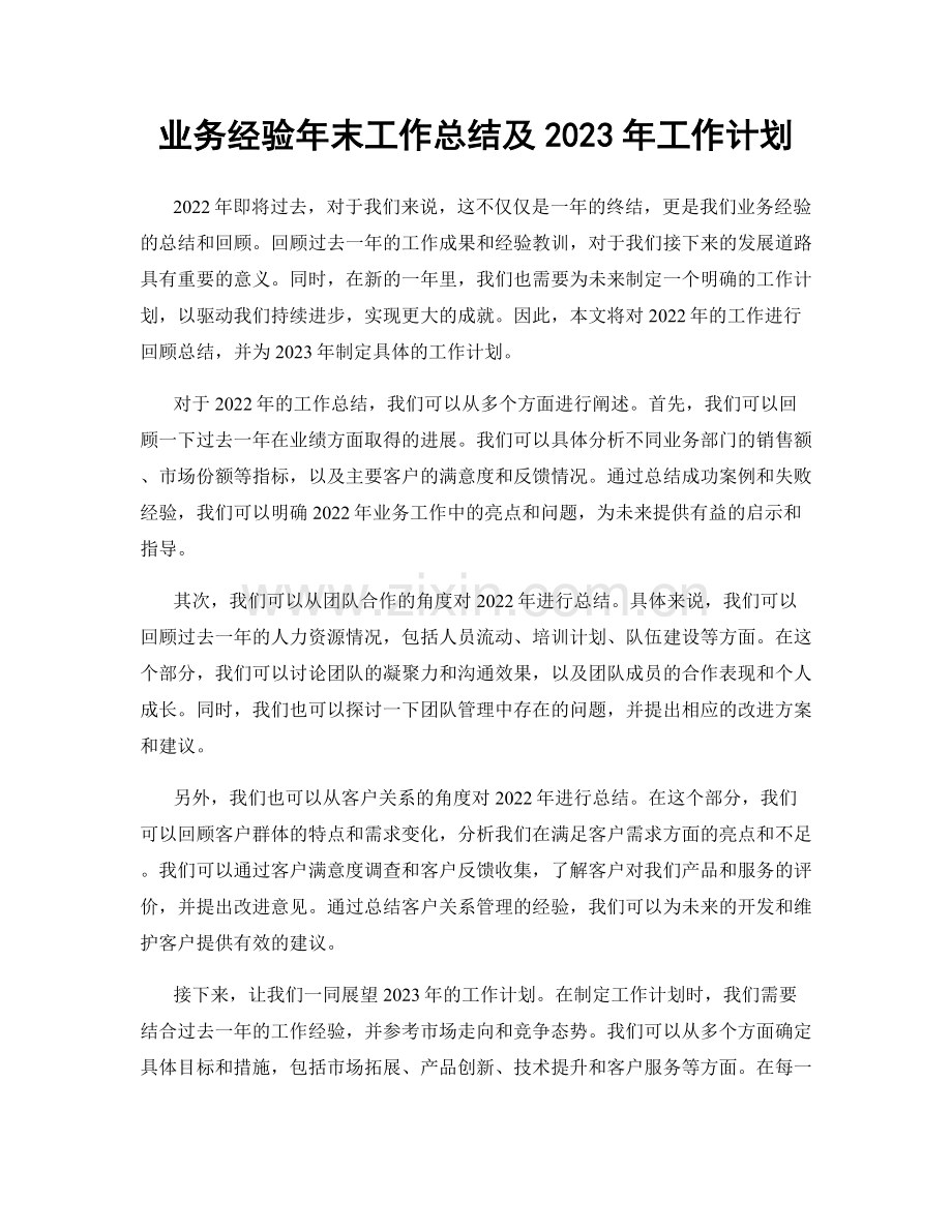 业务经验年末工作总结及2023年工作计划.docx_第1页