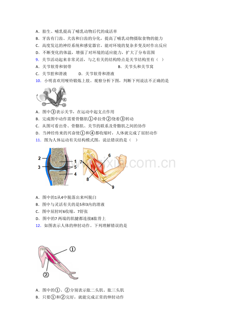 西安西工大附中分校生物八年级上册期末试卷.doc_第2页