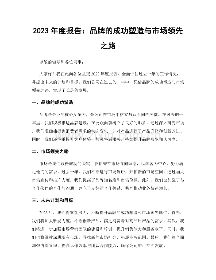 2023年度报告：品牌的成功塑造与市场领先之路.docx_第1页