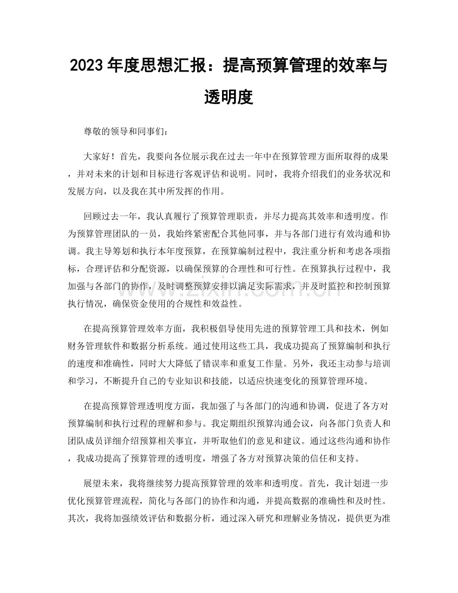 2023年度思想汇报：提高预算管理的效率与透明度.docx_第1页