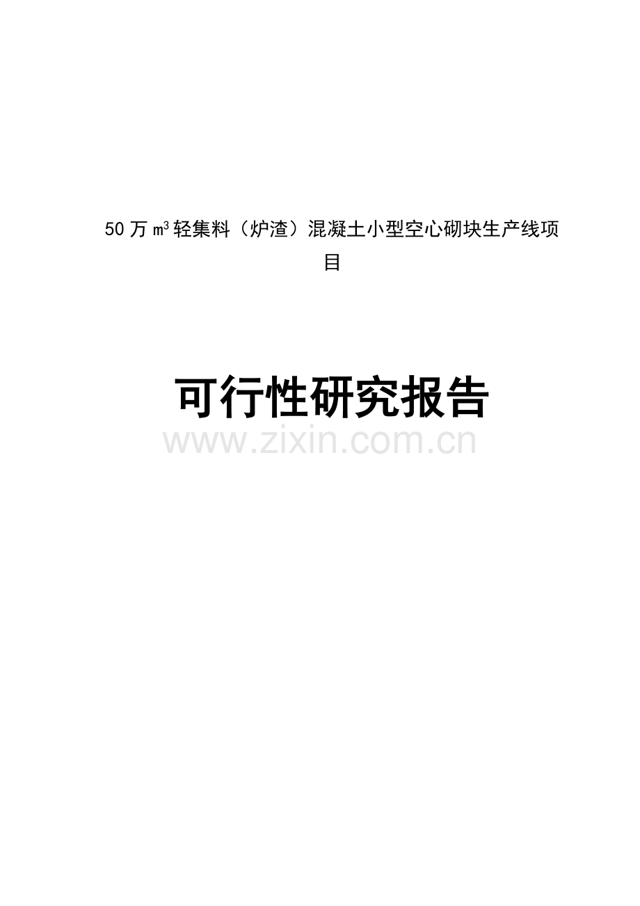 年产50万m3轻集料(炉渣)混凝土小型空心砌块生产线项目可行性研究报告.doc_第1页