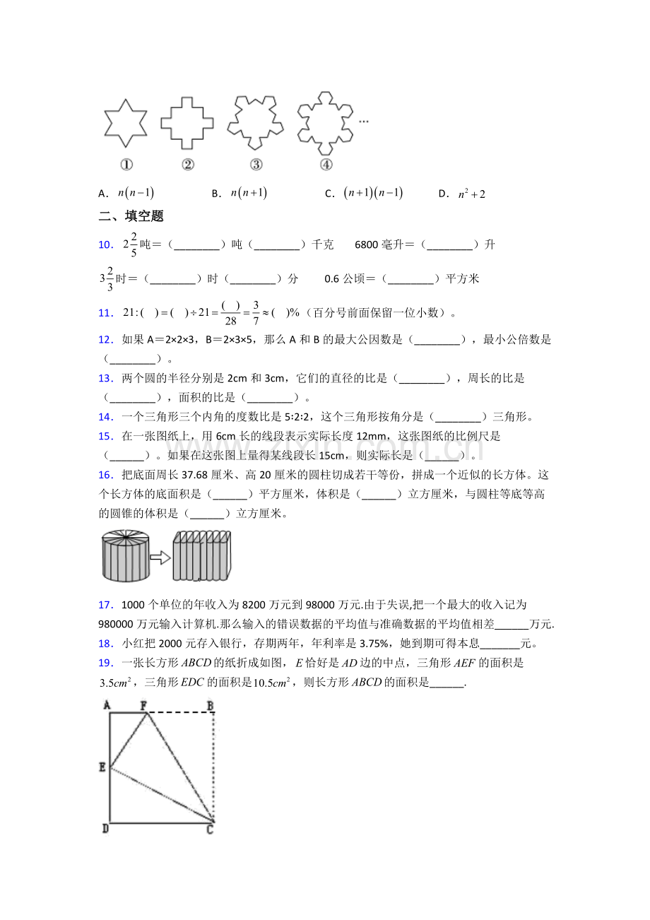 上海复旦初级中学小升初数学期末试卷专题练习（解析版）.doc_第2页