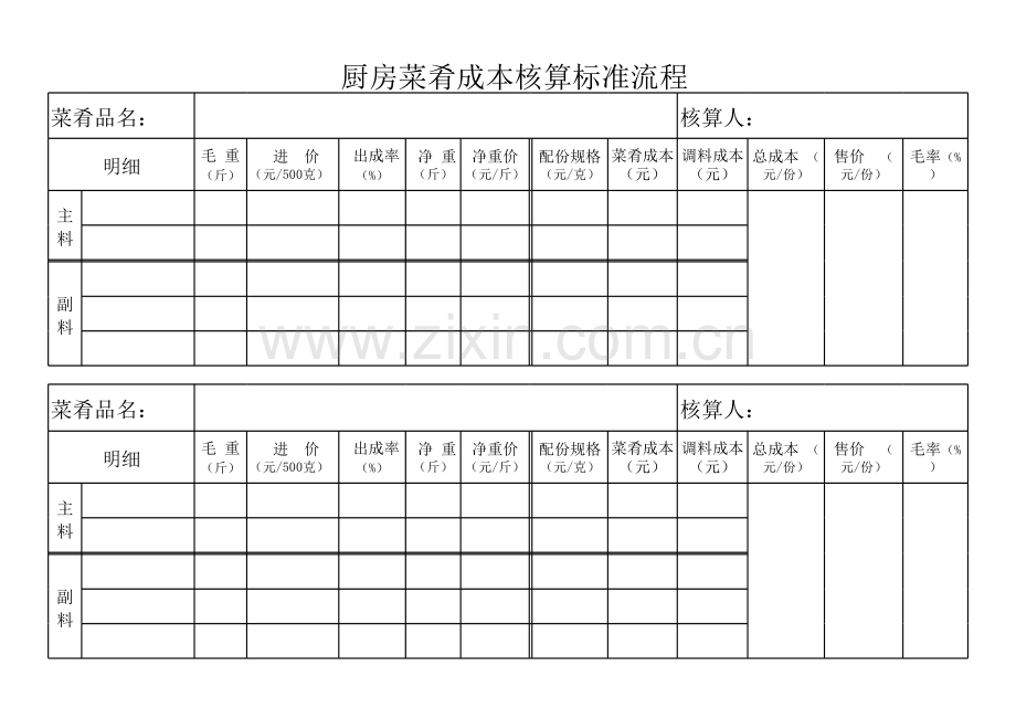 厨房菜肴成本核算标准流程.xls_第1页