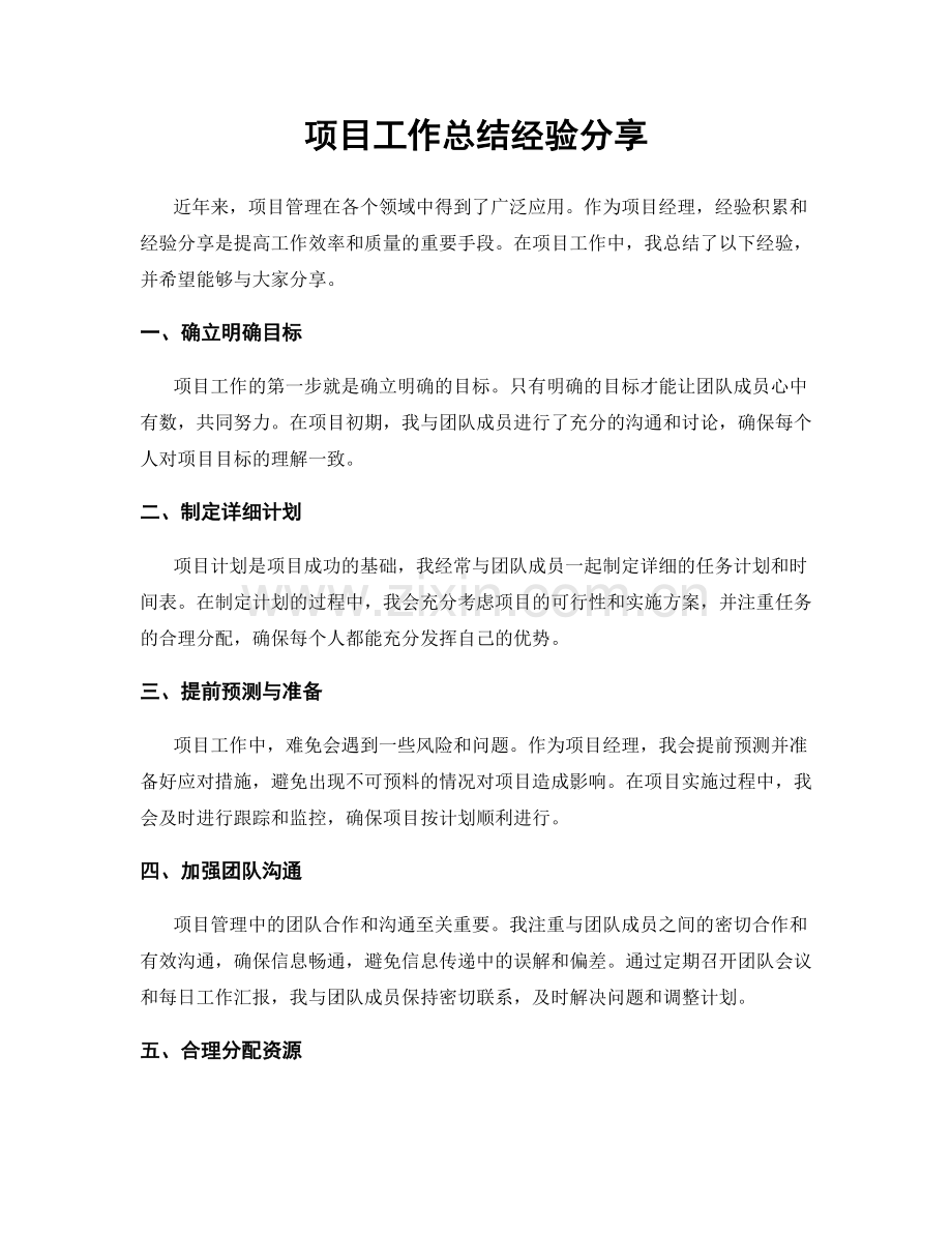 项目工作总结经验分享.docx_第1页
