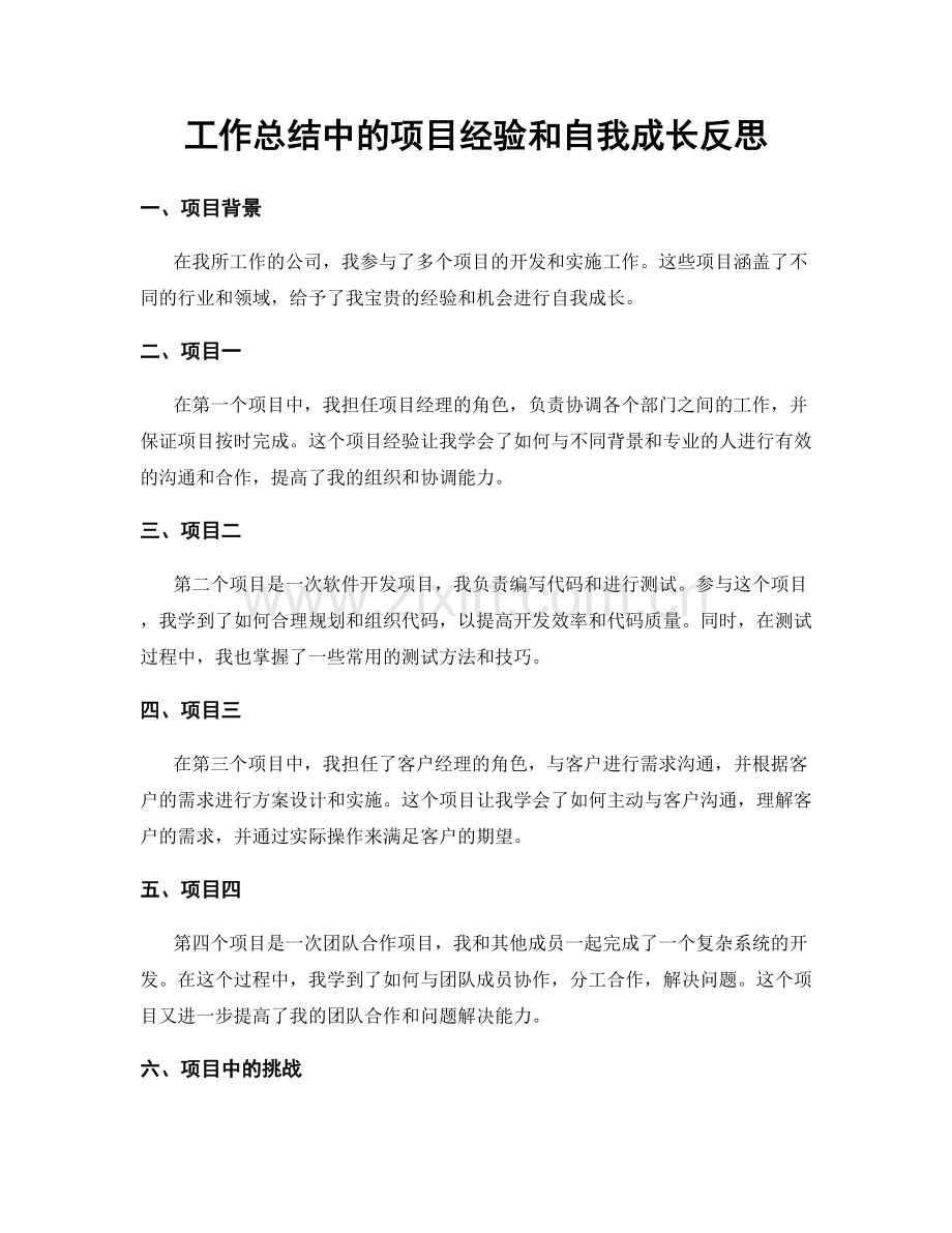 工作总结中的项目经验和自我成长反思.docx_第1页