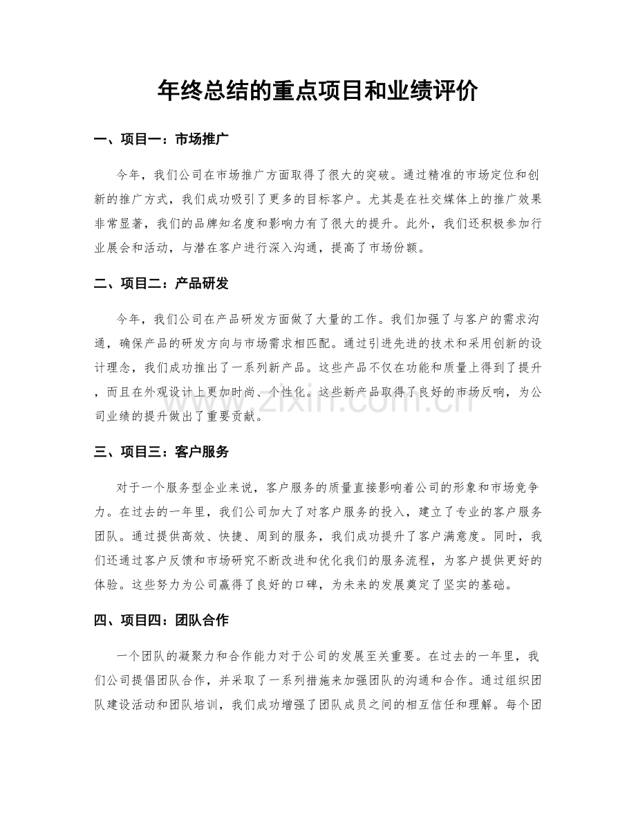 年终总结的重点项目和业绩评价.docx_第1页