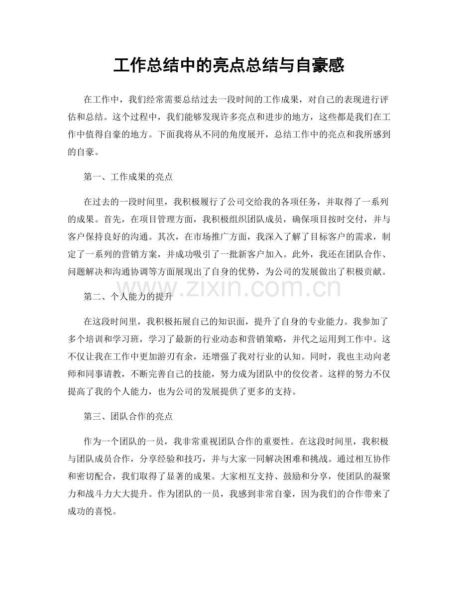 工作总结中的亮点总结与自豪感.docx_第1页
