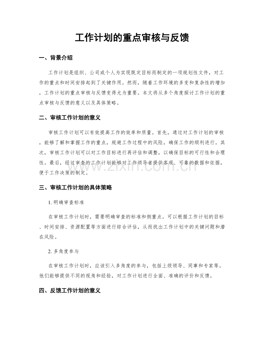 工作计划的重点审核与反馈.docx_第1页
