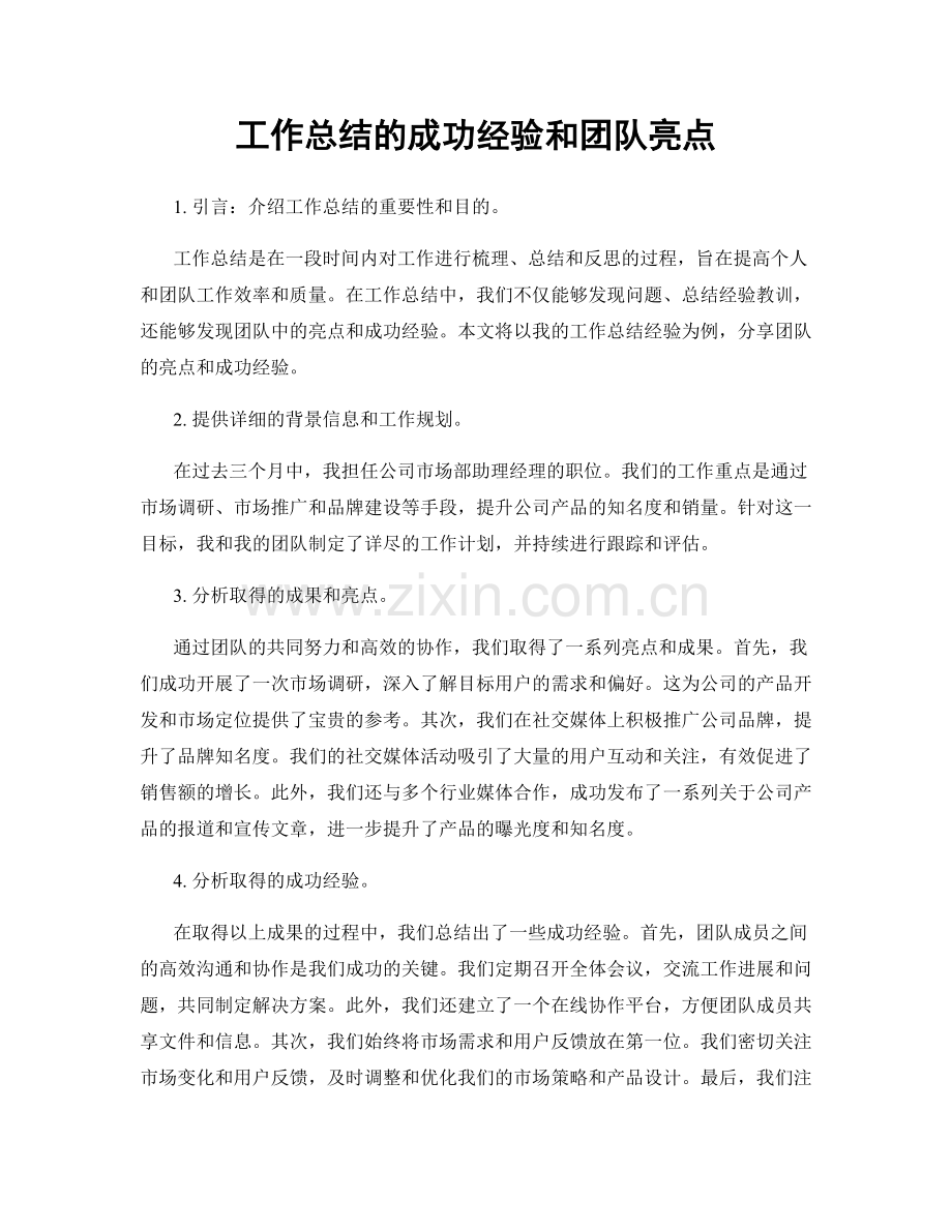 工作总结的成功经验和团队亮点.docx_第1页