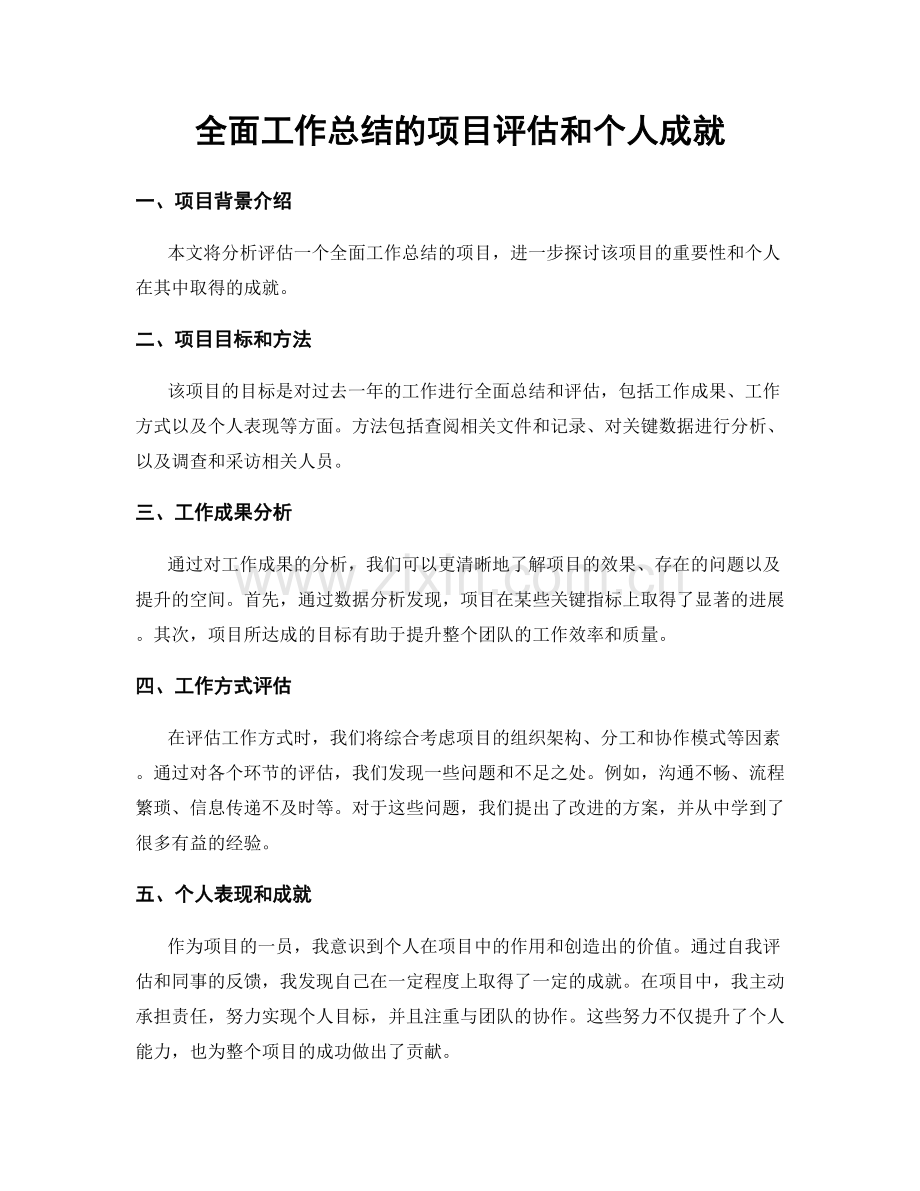 全面工作总结的项目评估和个人成就.docx_第1页