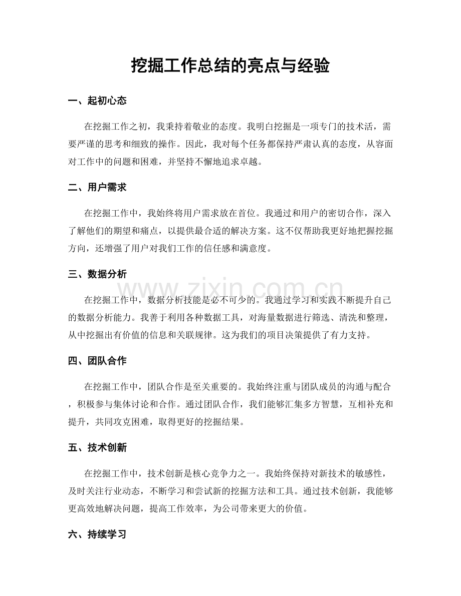 挖掘工作总结的亮点与经验.docx_第1页