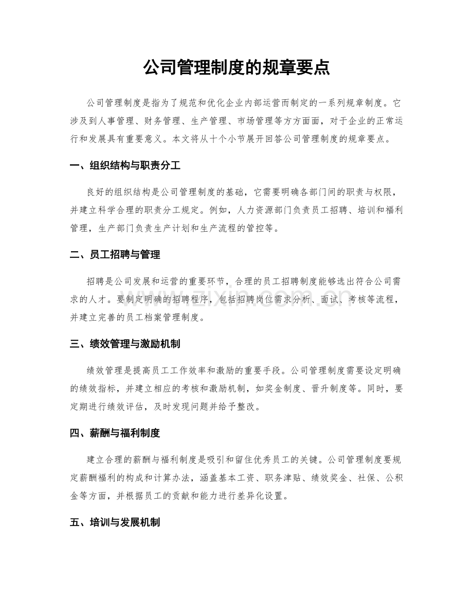 公司管理制度的规章要点.docx_第1页