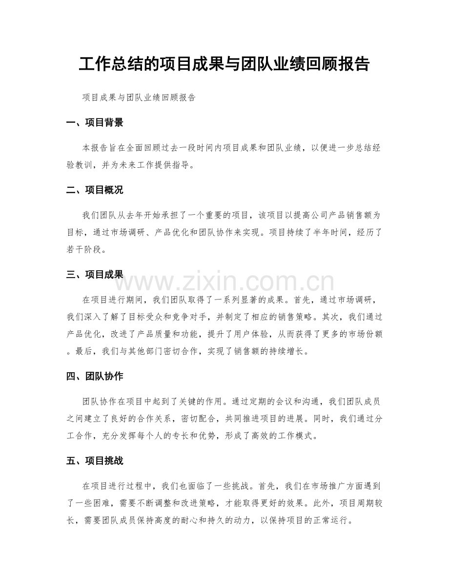 工作总结的项目成果与团队业绩回顾报告.docx_第1页