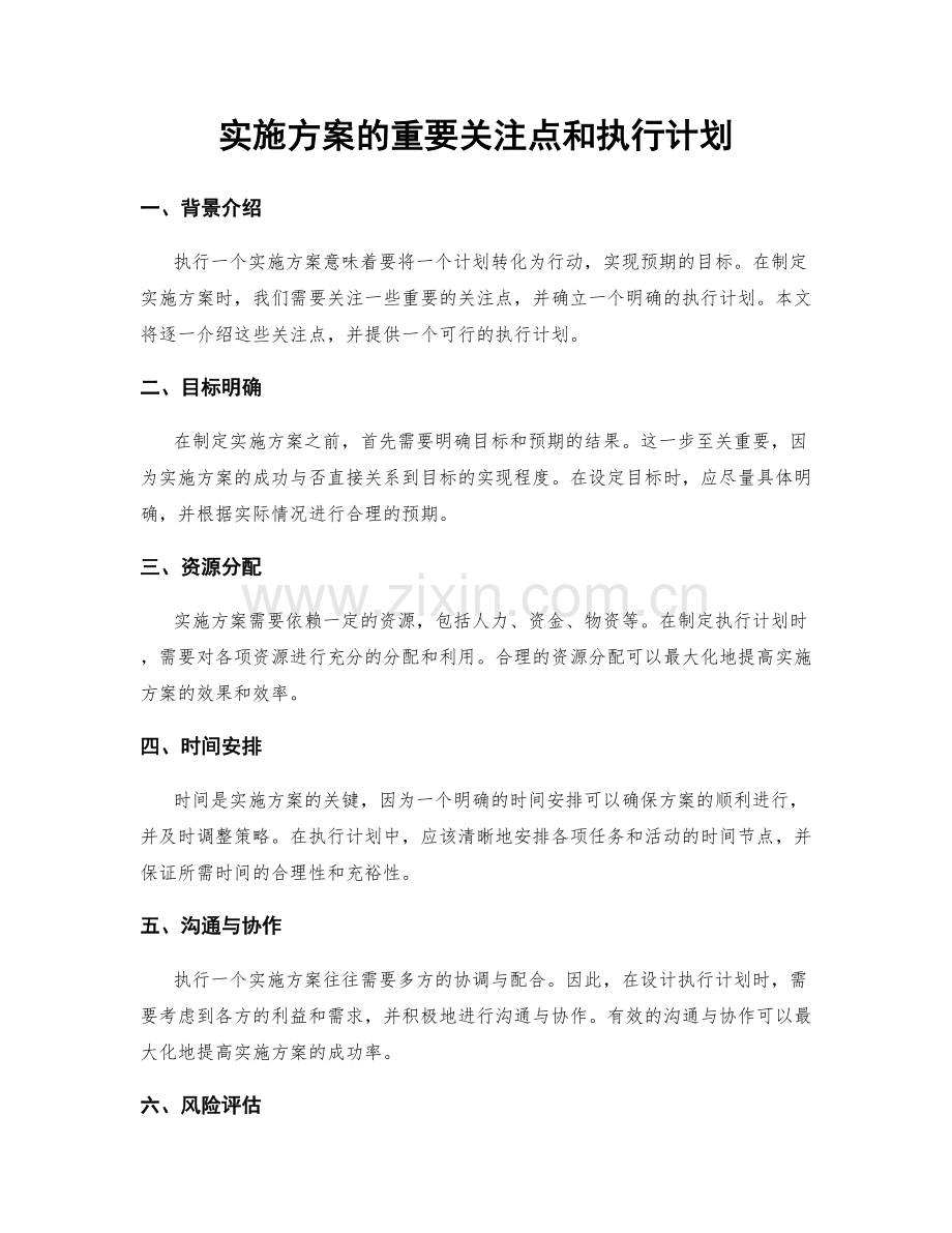 实施方案的重要关注点和执行计划.docx_第1页