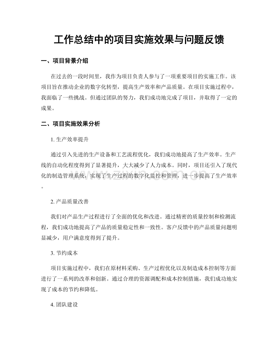 工作总结中的项目实施效果与问题反馈.docx_第1页