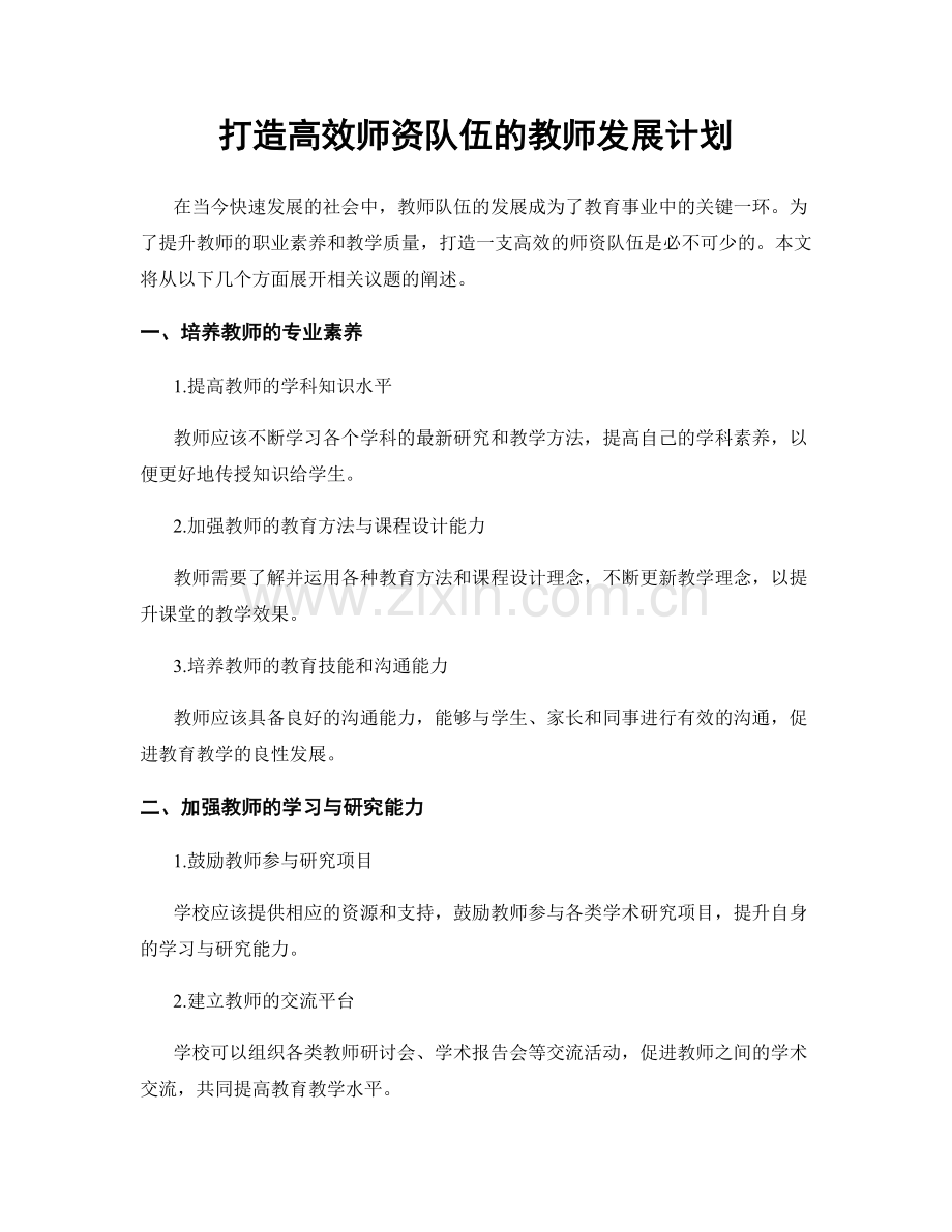 打造高效师资队伍的教师发展计划.docx_第1页