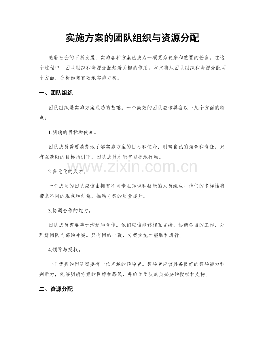 实施方案的团队组织与资源分配.docx_第1页