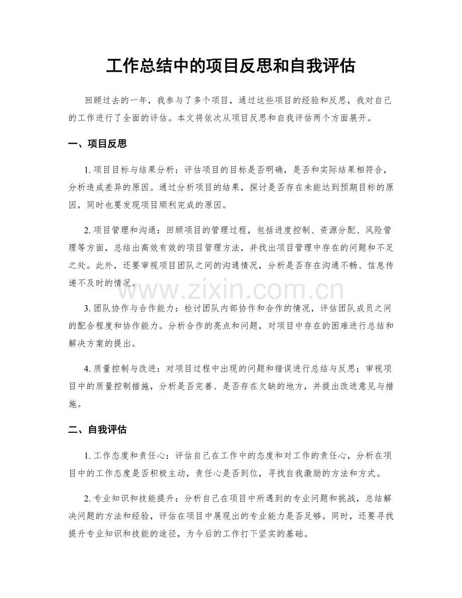 工作总结中的项目反思和自我评估.docx_第1页