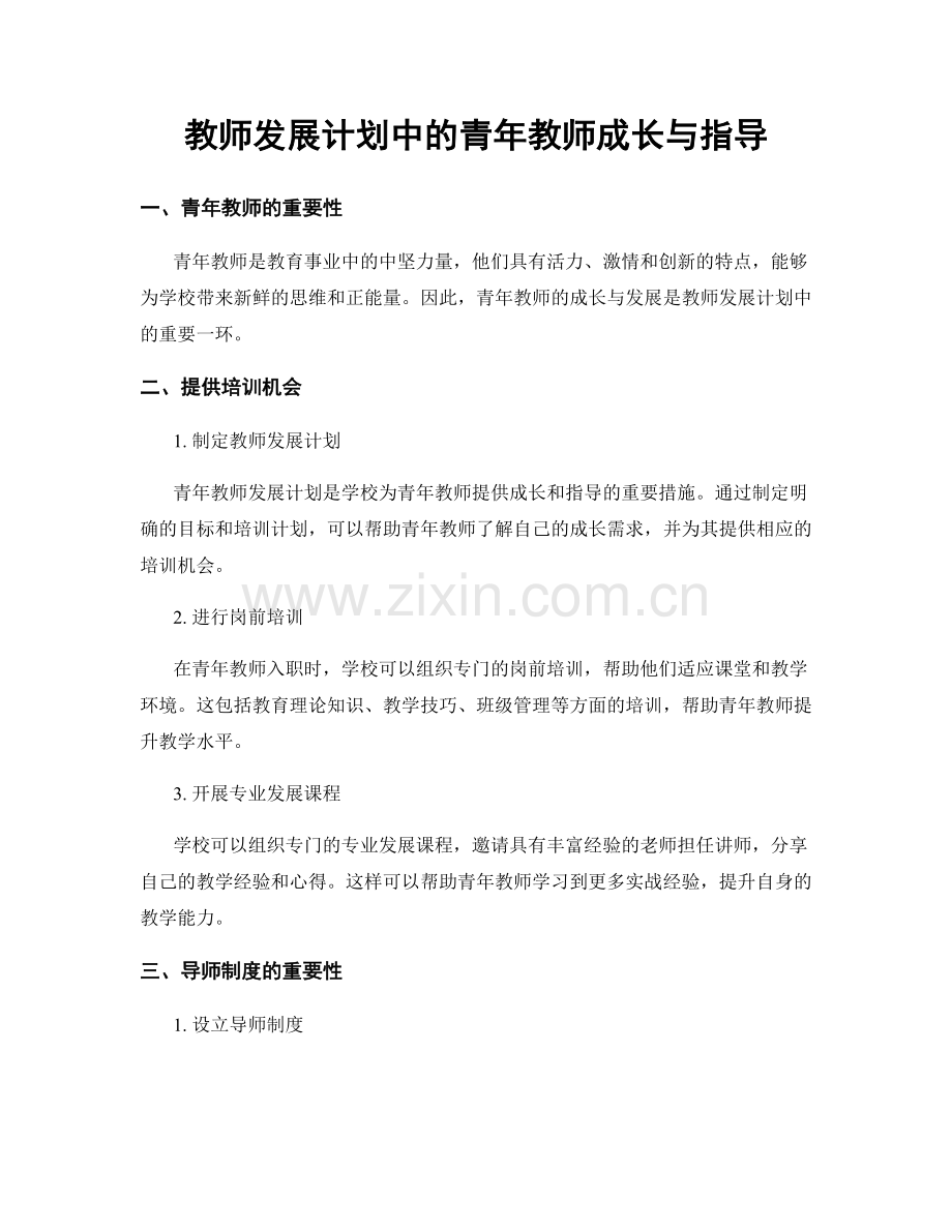 教师发展计划中的青年教师成长与指导.docx_第1页