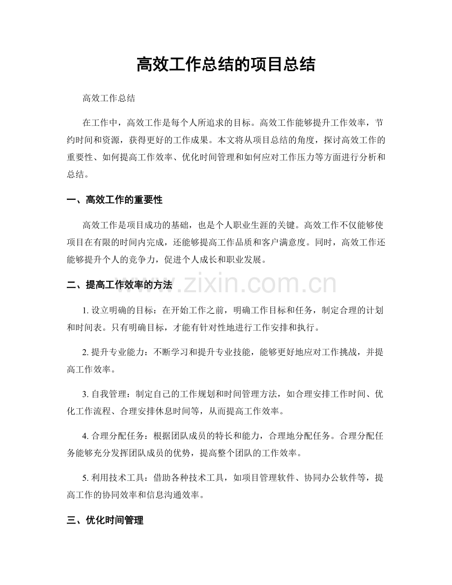 高效工作总结的项目总结.docx_第1页