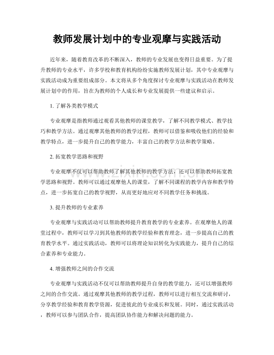 教师发展计划中的专业观摩与实践活动.docx_第1页