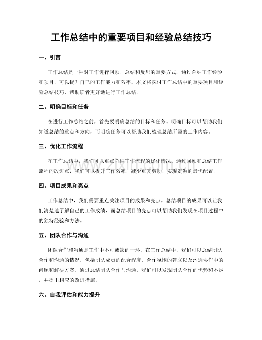 工作总结中的重要项目和经验总结技巧.docx_第1页