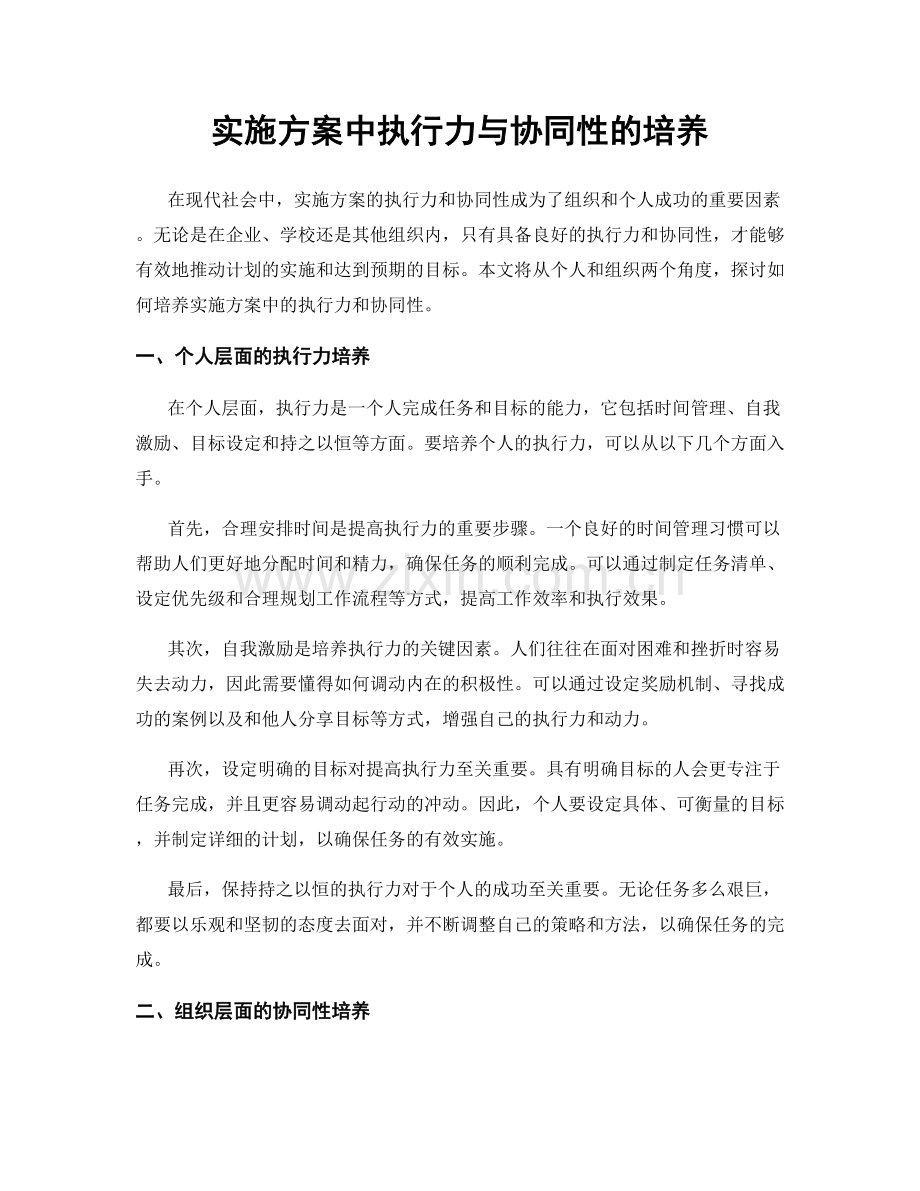实施方案中执行力与协同性的培养.docx_第1页