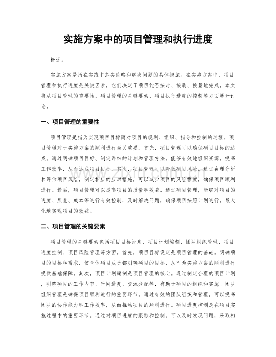 实施方案中的项目管理和执行进度.docx_第1页