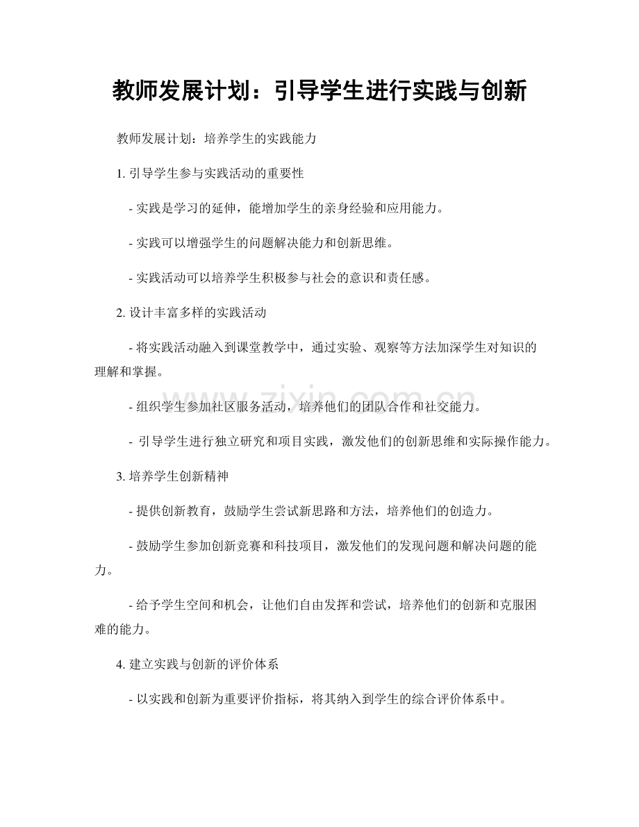 教师发展计划：引导学生进行实践与创新.docx_第1页