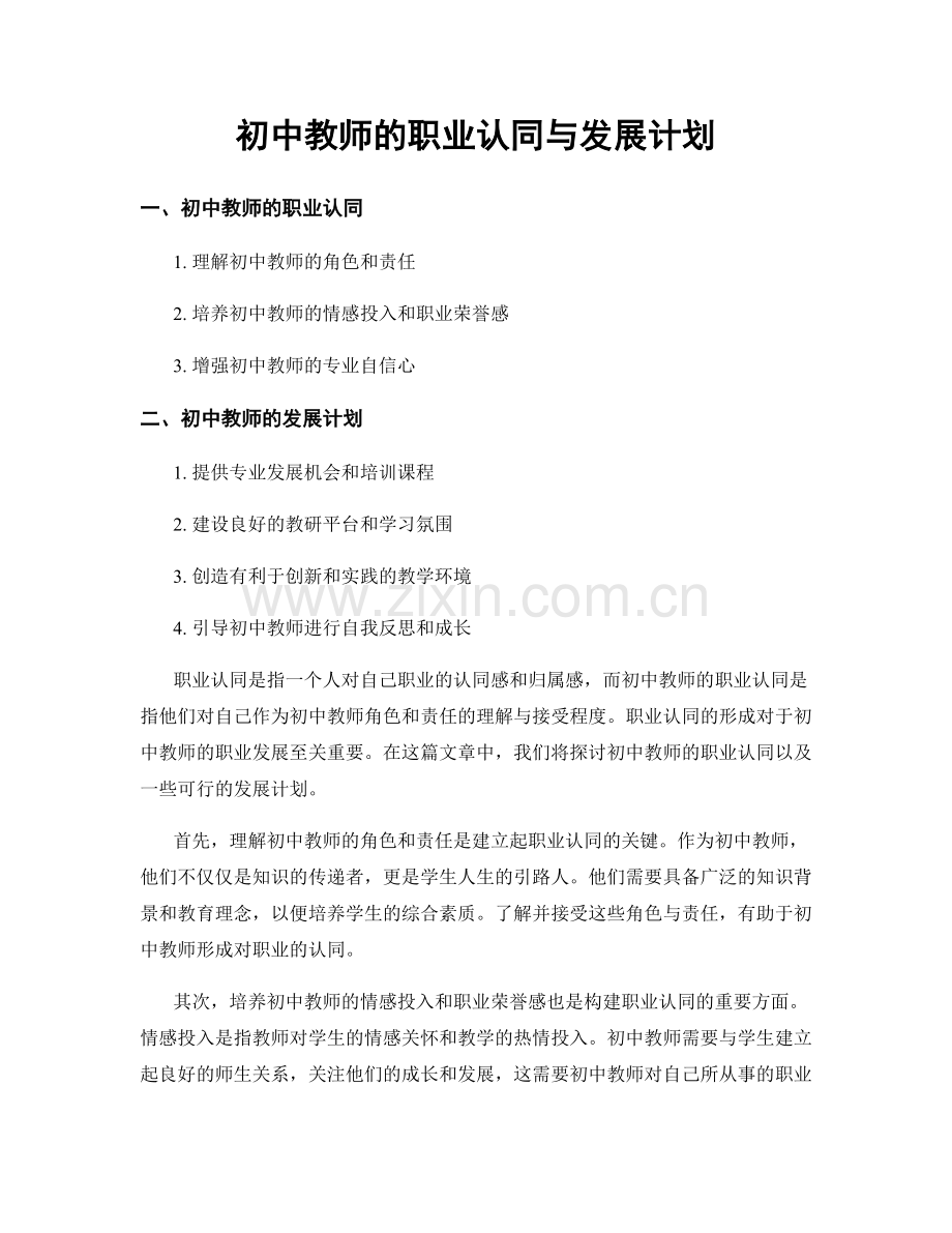 初中教师的职业认同与发展计划.docx_第1页