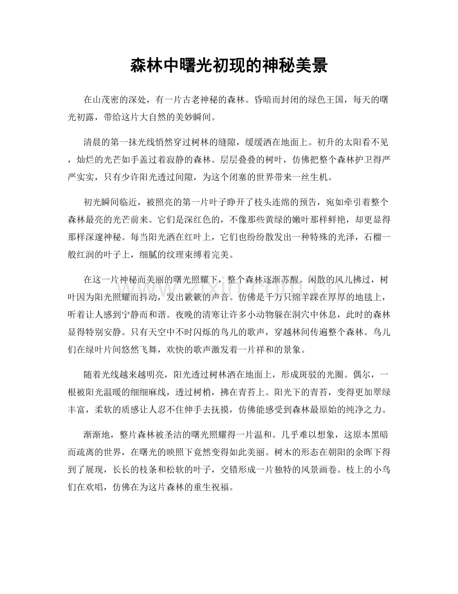 森林中曙光初现的神秘美景.docx_第1页