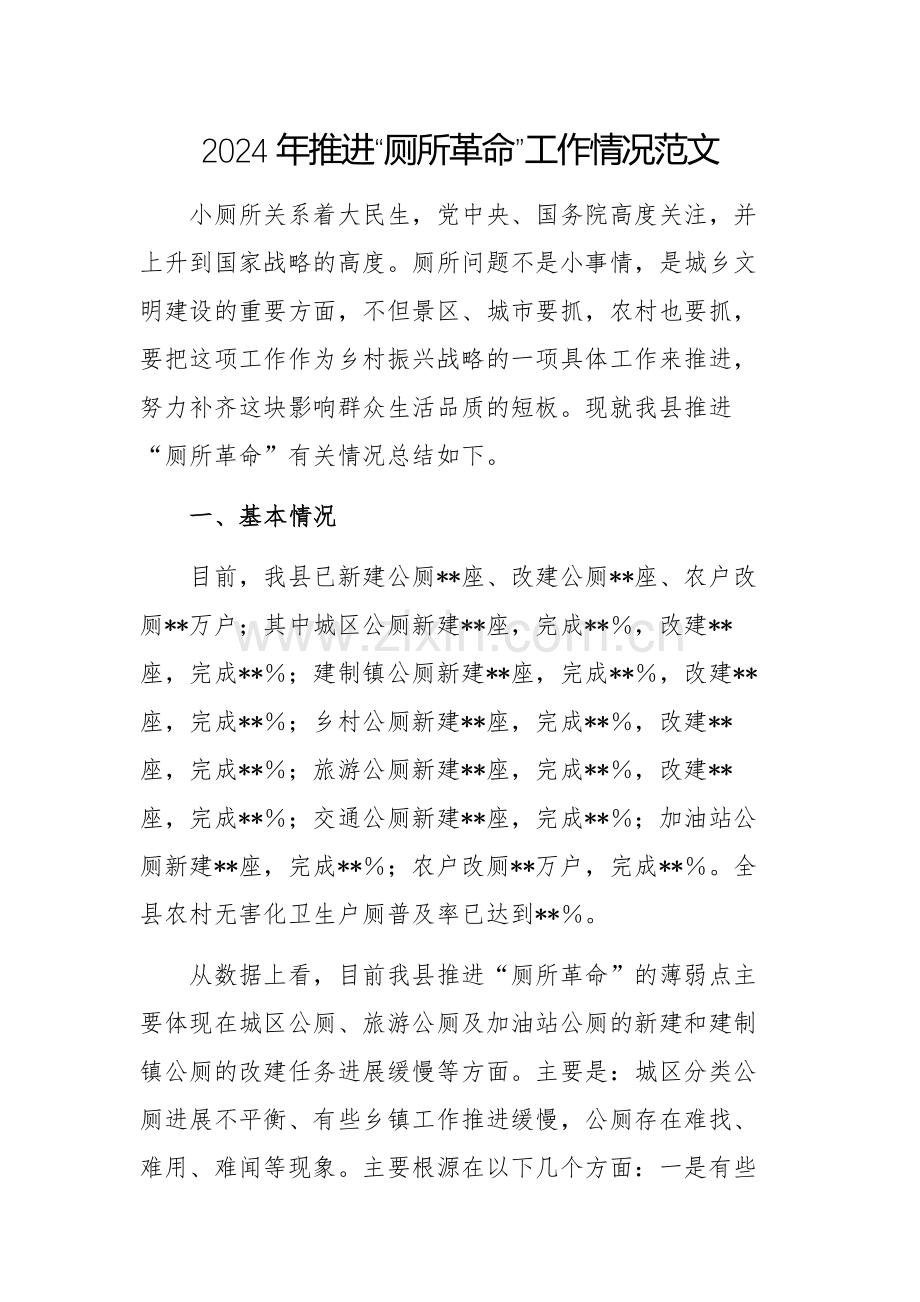 2024年推进“厕所革命”工作情况范文.docx_第1页