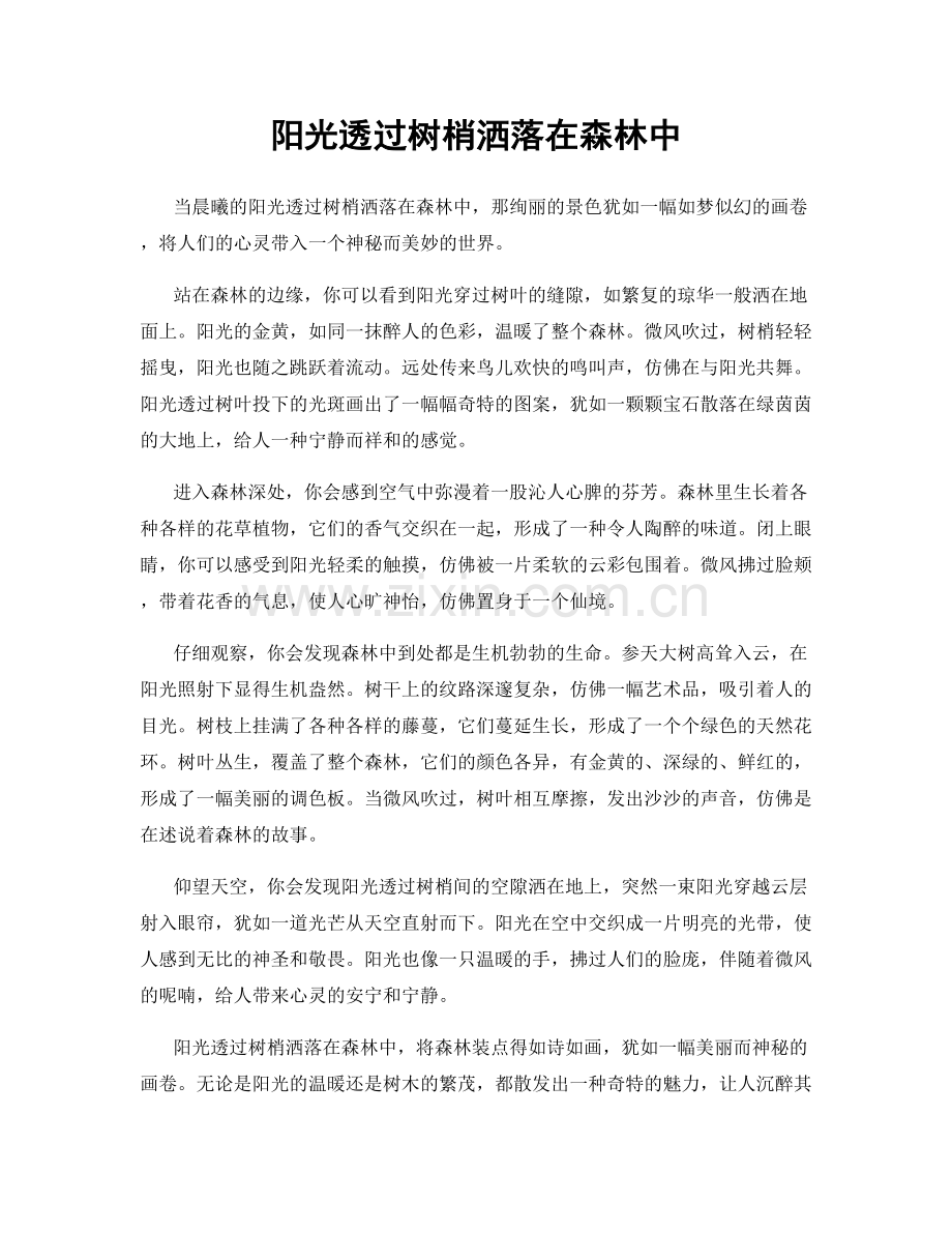 阳光透过树梢洒落在森林中.docx_第1页