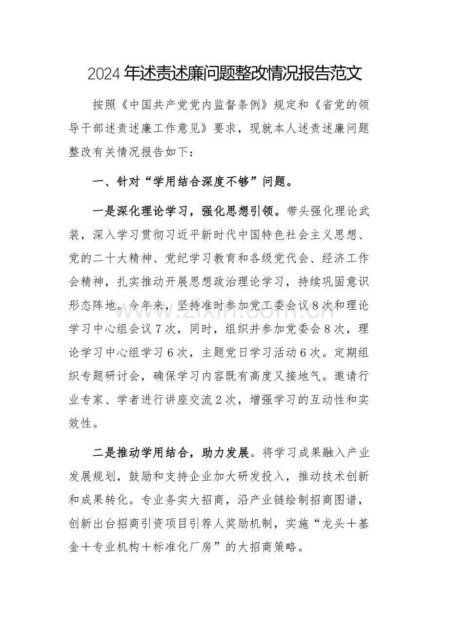 2024年述责述廉问题整改情况报告范文.docx_第1页
