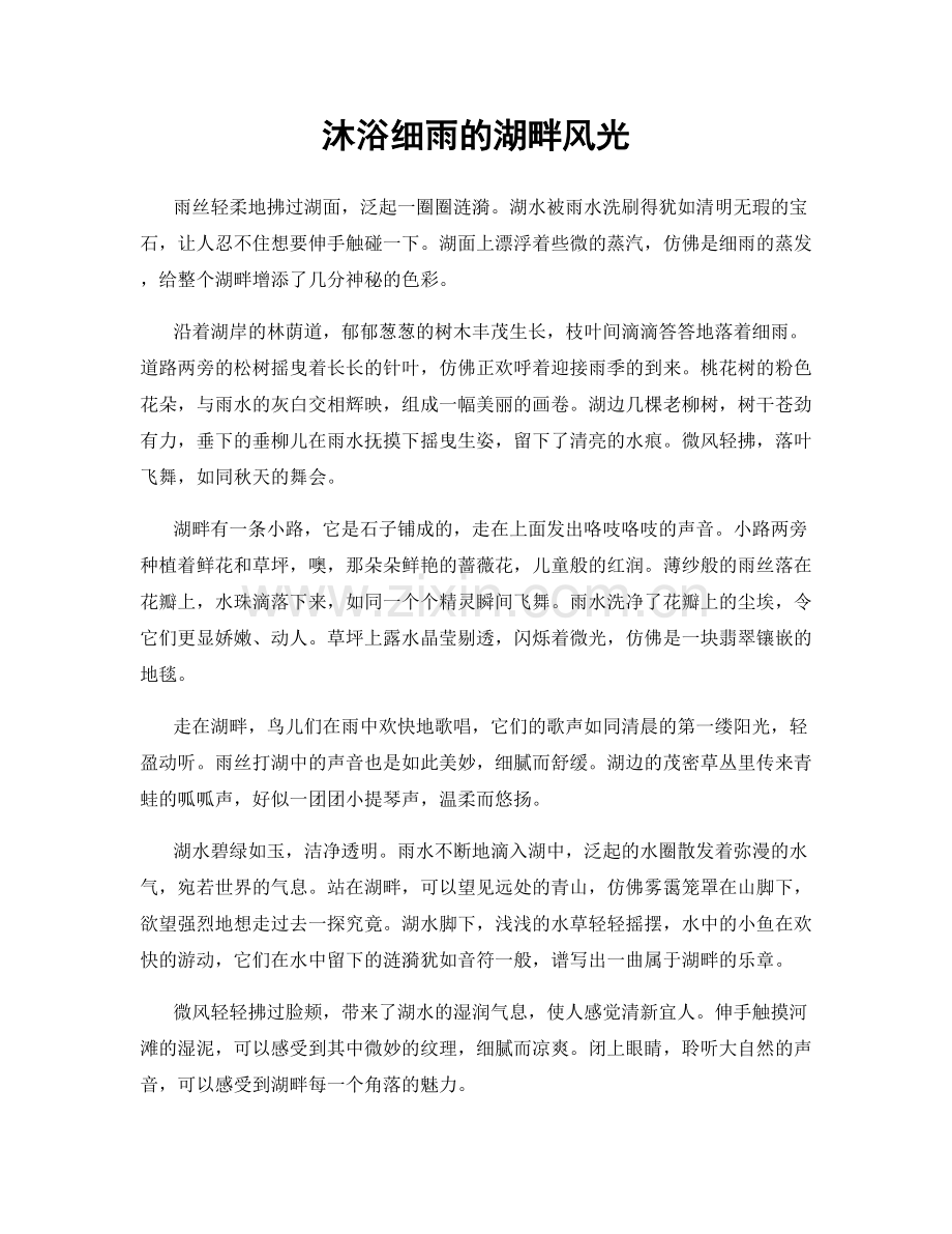 沐浴细雨的湖畔风光.docx_第1页
